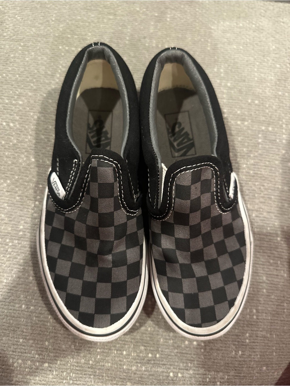 Vans Kids Checkerboard Slip-On in Black and Gray 12.5